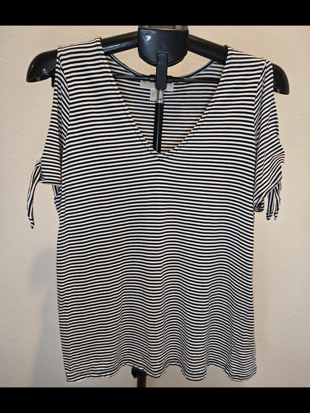 Michael Kors Black & White Striped V-Neck Top